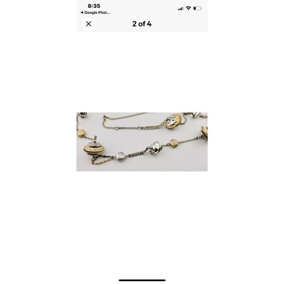 Lia Sophia Silver Gold Tone Chain Necklace Floating Textured Discs - Picture 3 of 4